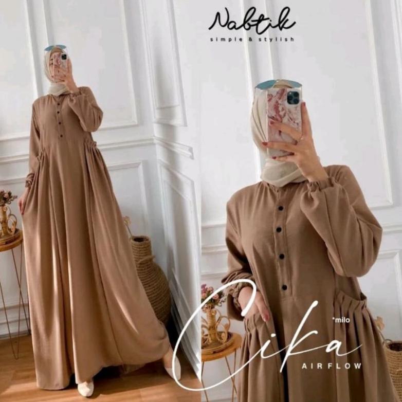 Bergaransi Gamis Crinkle Airflow Polos Chika Dress Muslim Wanita