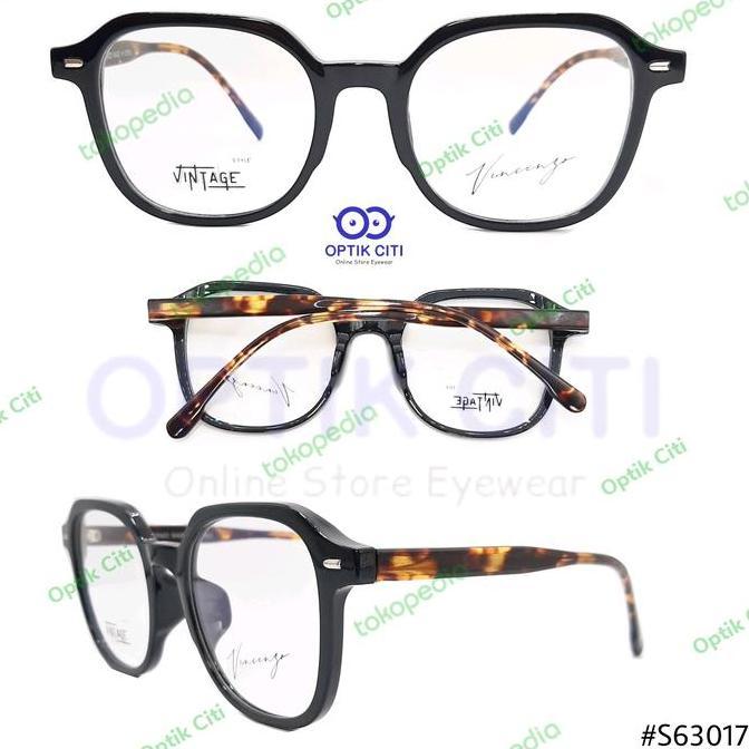 New  frame kacamata pria wanita kotak besar vincenzo vintage 63 17 Original