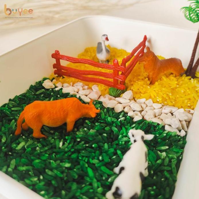 Ready BUYEE GIFT - SENSORY PLAY | Sensory Bin hewan | Mainan Montessori Beras dan Hewan murah