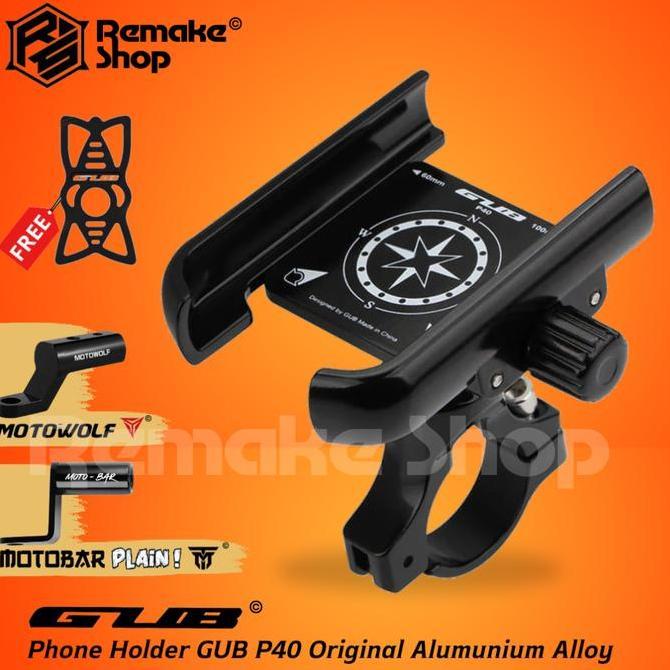 GUB P40 Phone Holder HP Motor Gps Full Besi Alumunium Alloy Dudukan Ponsel Tatakan Handphone Stang S