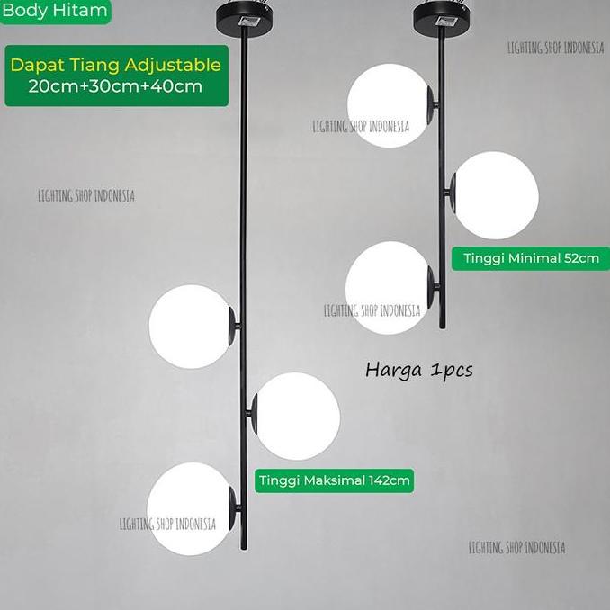 Lampu gantung gold kaca hias susu modern ruang tamu 3 lampu