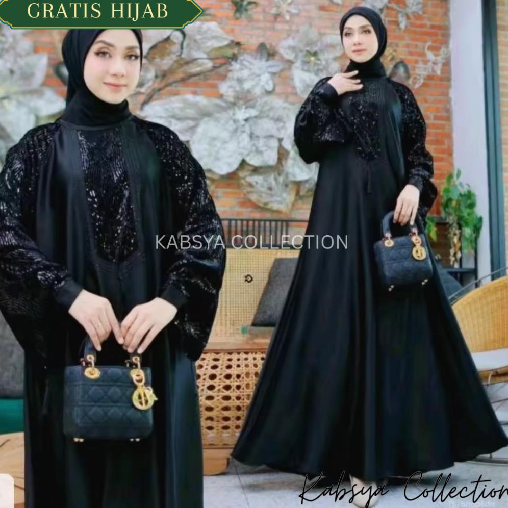 Instant COD - ABAYA MEWAH BAMBOO SILK FADIAH Basic Syari Kabsya Abaya Gamis Hitam Kaftan Saudi / Aba