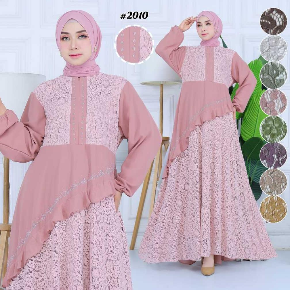Qa'idah Gamis Brukat Premium Wanita, Wudhu Busui Busuy Menyusui Friendly | Cokelat Tua | Abu Muda | 