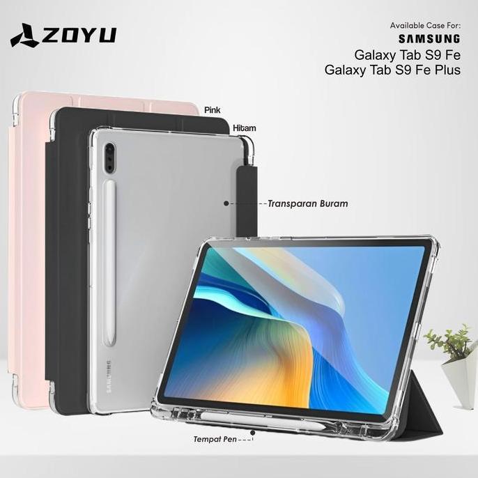 ZOYU Case untuk Samsung Galaxy Tab S9 Fe & S9 Fe Plus Casing Cover Hardcase Hitam Pink Transparan de