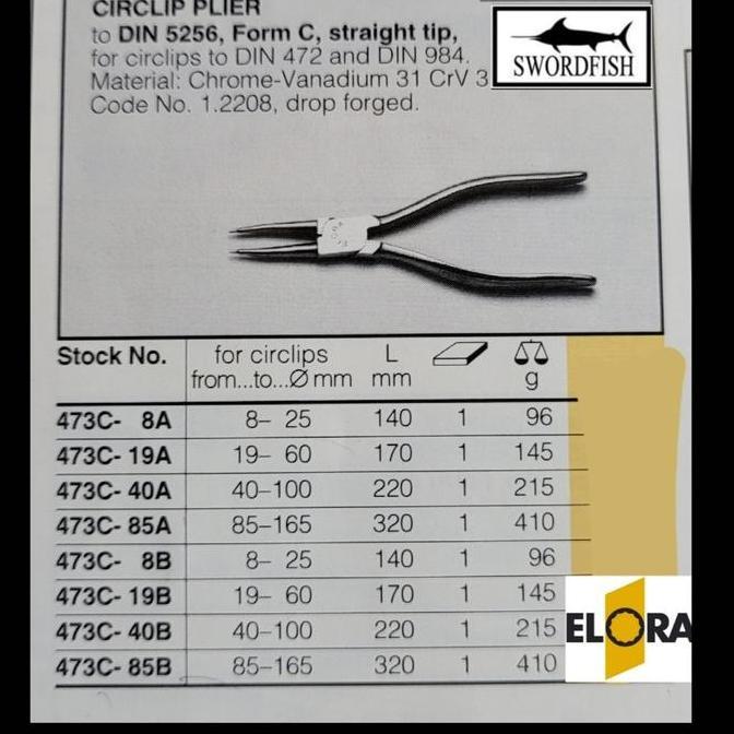 elora 473 circlip plier tang snapring heavy duty germany
