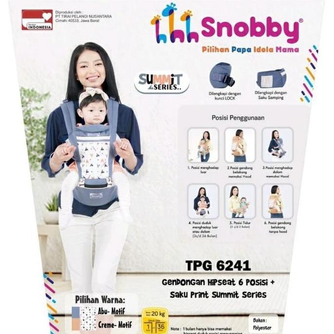 Snobby Gendongan Bayi Hipseat 6 Posisi + Saku Sirkulasi Print Summit Series - TPG 6241 Empuk Toddler
