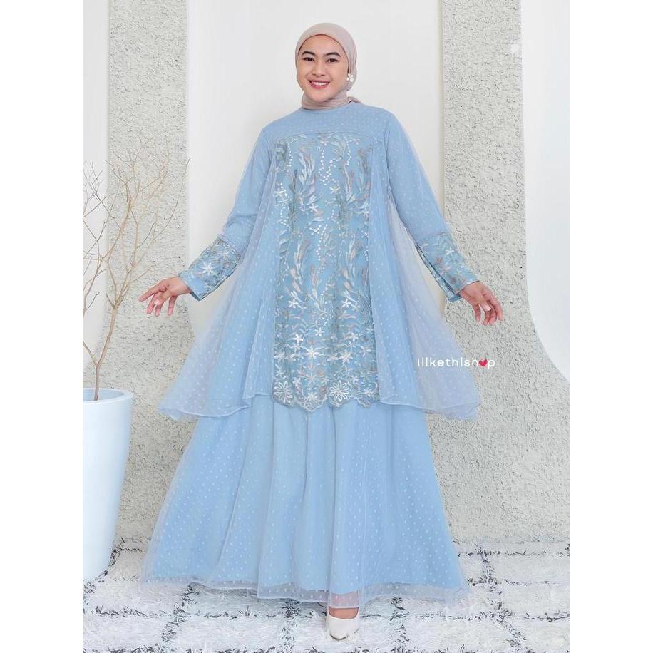 Miliki Atasan Dress Bordir Kombinasi Tile Gauni Elegan Untuk Wanita Modern -  Gamis Muslim Panjang M