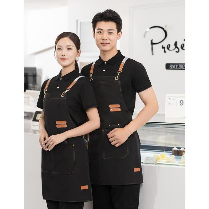 Wilwod- Cod Apron Celmek Celemek Masak Barista Coffee Cafe Shop Dapur Model Kantong Polos Anti Air D