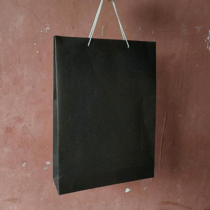 Yoiyouu- Paper Bag Kertas Hitam Polos Lusinan Isi 12 Pcs Ukuran Xl 30940 Cm