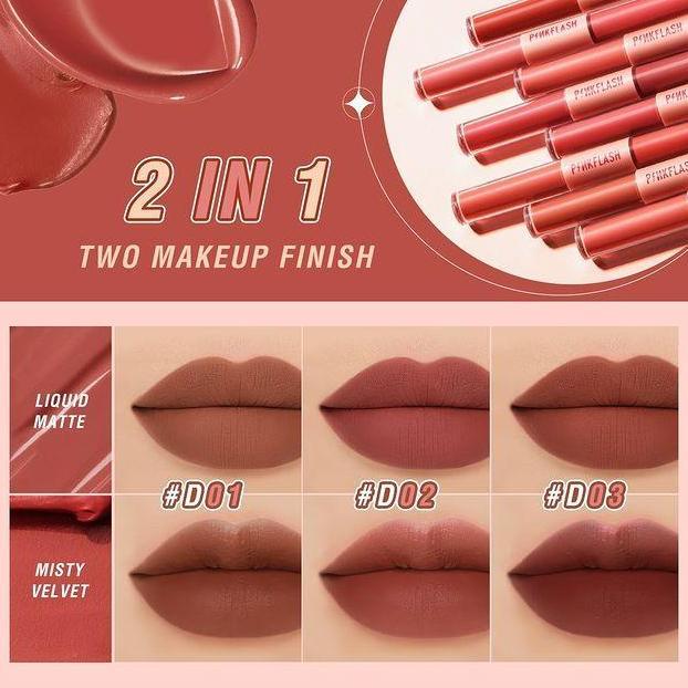 Lippapipu- Pinkflash Pf L13 Duo Lipgloss 2 In 1 Dual-Ended Lipcream Ombre