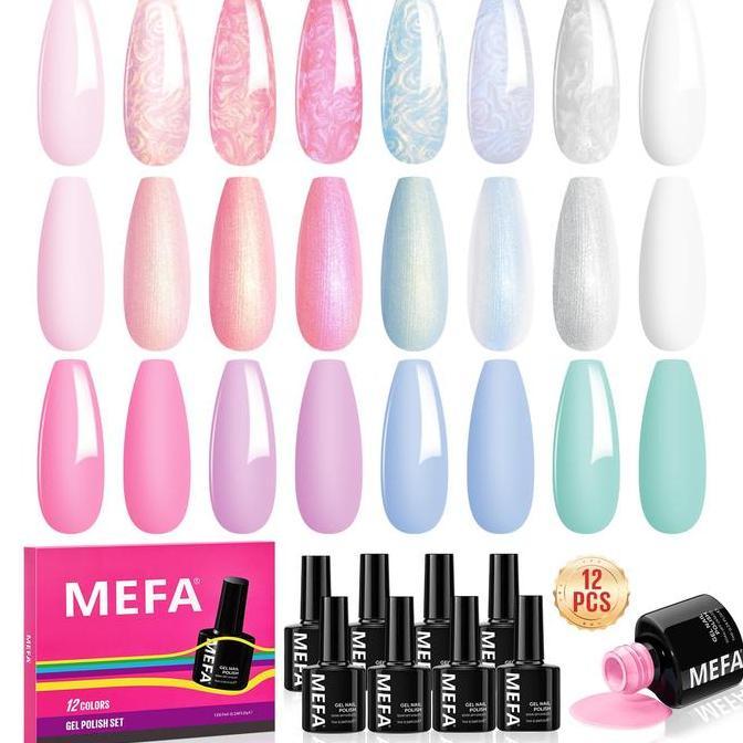 Barfikah_shop - 12 Set Neon Party SeriesMEFA Set Kutek Gel 12 Warna Burgundy Merah, Emas Champagne, 