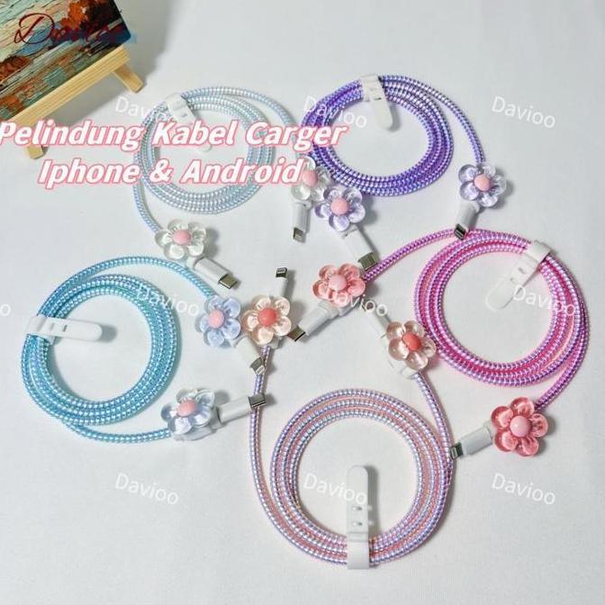 1 Set 4 item Pelindung Kabel Charger Universal Motif Bunga Pelindung Kabel Data Kawat Kabel Data HP 