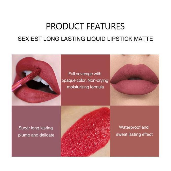 Lippapipu- Alnece 6 Set Lip Gloss Lipgloss Matte Lembut Tahan Lama Melembabkan Dengan Lipstick Lipst