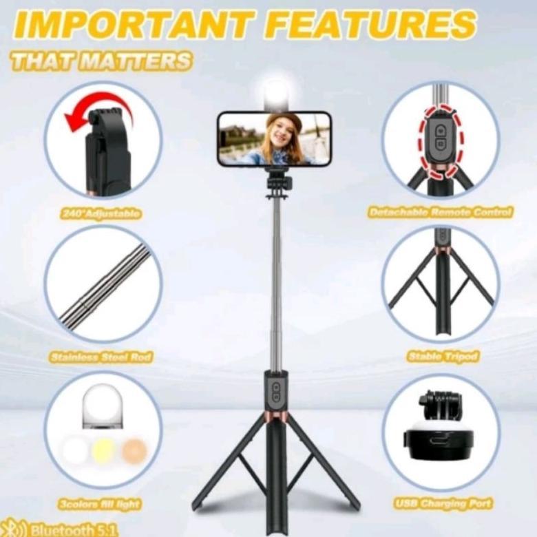 TERBARU PLOKAMA TONGSIS K9 LED TONGSIS TRIPOD K9 SELFIE STICK LED 4 IN 1 170CM