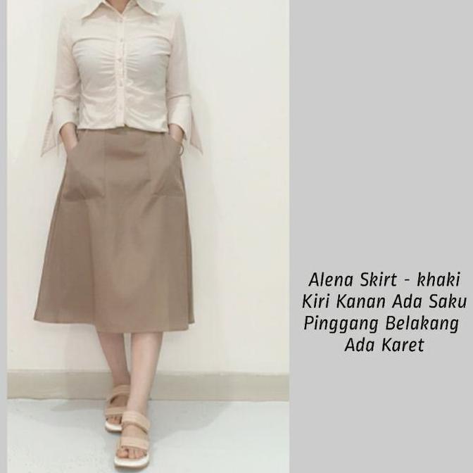 Rok Wanita Midi Skirt Katun Polos Model A Line Panjang 7/8, Alena Skirt# Casual WO