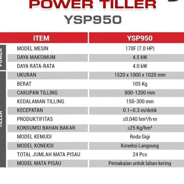 Mini Traktor, Tiller/Cultivator Mini Yamasuka Ysp950 Model Gear Harga Miring