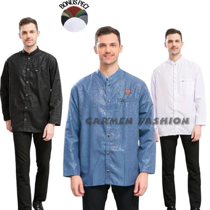 El-Fajar / Koko Motif Embos Pria Dewasa Motif Terbaru Kurta Kain Embos Baju Muslim Panjang Nyaman Ka