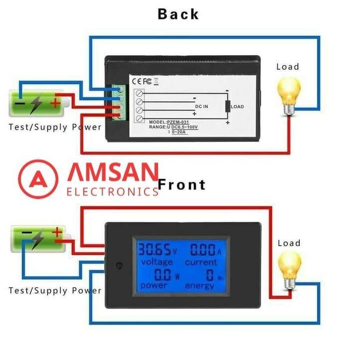 Peacefair PZEM-031 20A Kwh Energy Volt Ampere Watt meter DC 6.5-100V
