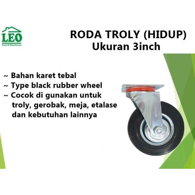 Roda gerobak Troli Karet 3 inch Hidup