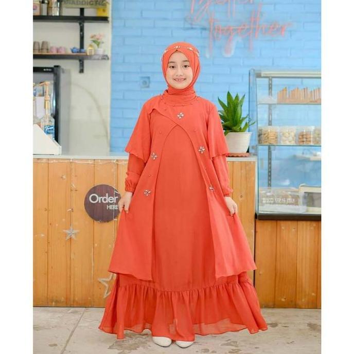 Baju Muslim Anak Perempuan Nirwana Set Gamis Anak Perempuan Syari Usia 5-12 Tahun Ceruty Dress Mutia