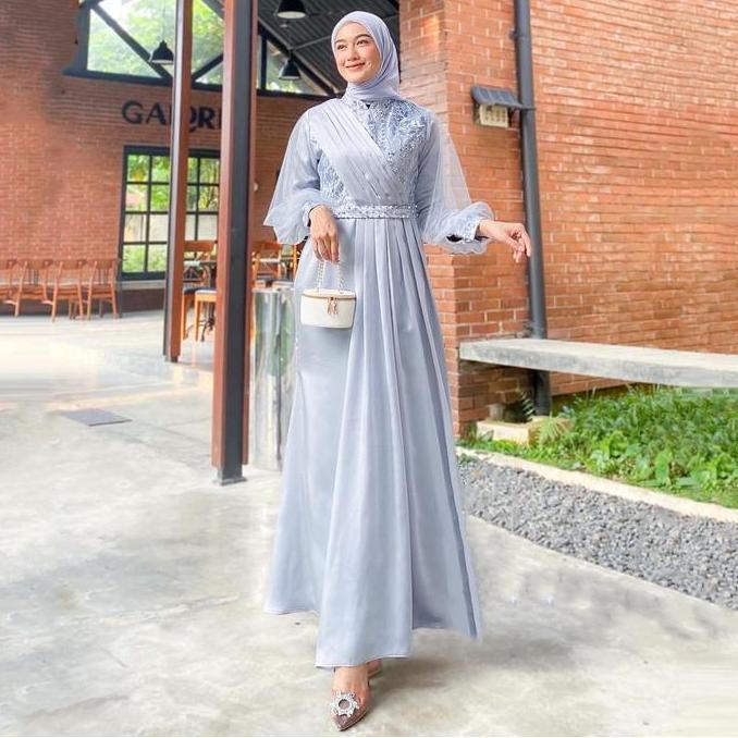 Batik Solo - Gamis Brukat Tulle Payet Mix Velvet Dress Melody Modern Baju Kondangan Wanita Kekinian 