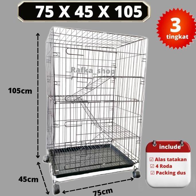 zakisellerdups - kandang tingkat 3 ukuran 75cmx45cmx110cm kandang kucing kandang kelinci kandang anj