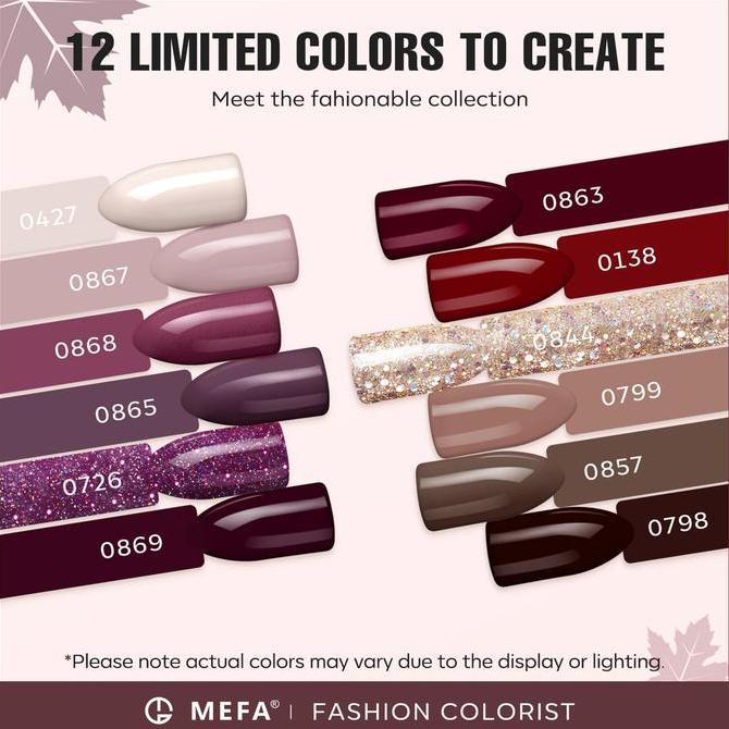 Pickme- 12 Set Neon Party SeriesMefa Set Kutek Gel 12 Warna Burgundy Merah, Emas Champagne, Nude Cok