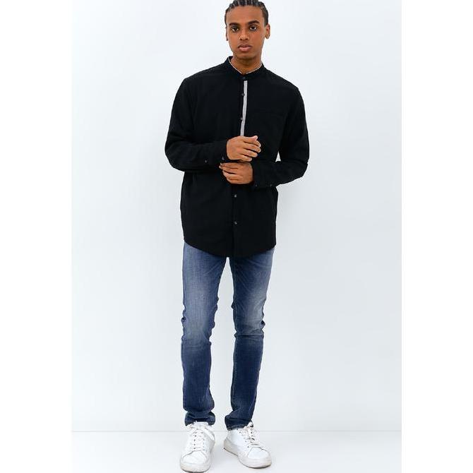 Wwwwx- Emba Denim - Naraya One Kemeja Koko Pria Lengan Panjang Polos Regular Baju Fit  Kancing Putih