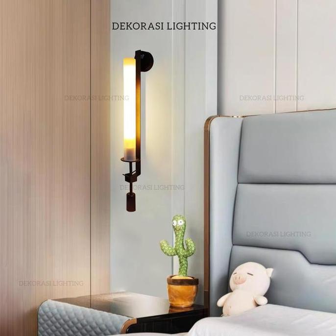 TERMURAH - Lampu dinding kaca panjang gold hitam minimalis 2lampu cafe hias dekor