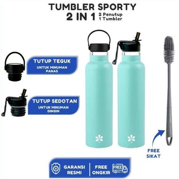 BEBAS ONGKIR - 1Tumbler2 Penutup-Botol Minum 1 Liter Tumbler Stainless Vacuum Termos Tahan Panas Din