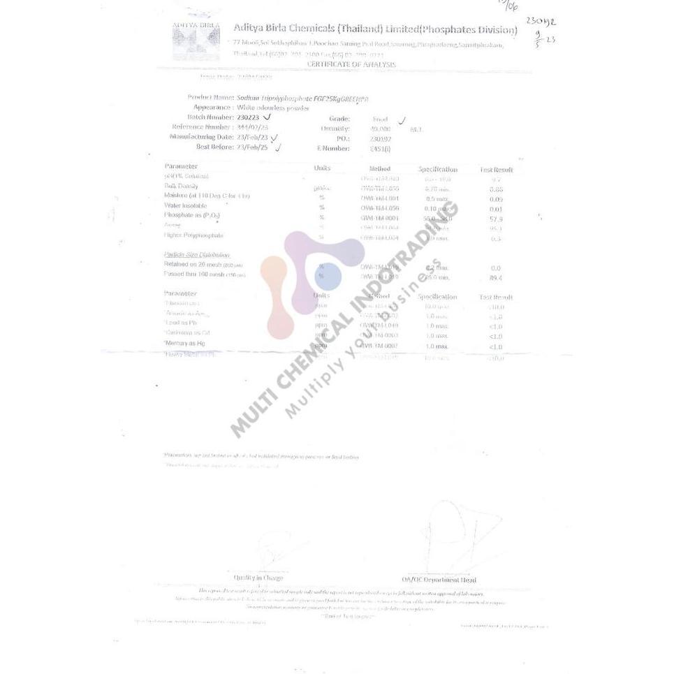 SODIUM TRIPOLYPHOSPHATE / STPP / STTP FOOD GRADE. || 25 kg.