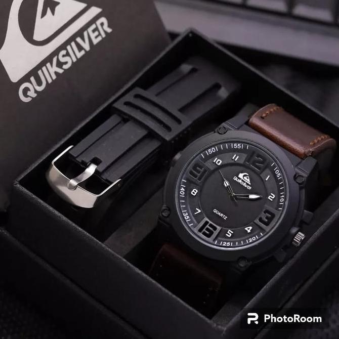 kandayana1dua - best seller - jam tangan pria quiksilver tali kulit free strap rubber box jam tangan