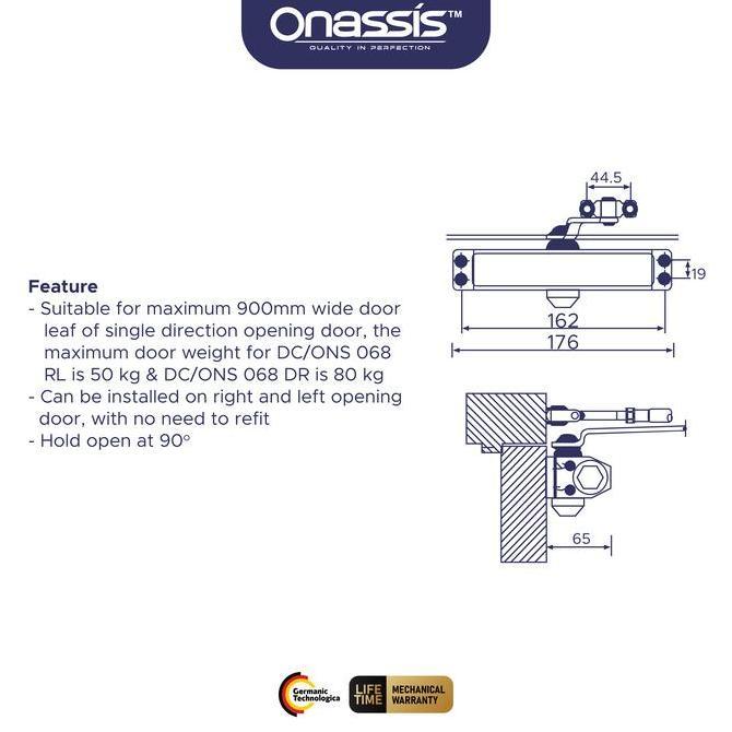 DOOR CLOSER ONASSIS 068 DR-SYLVER