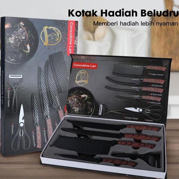 xdasavana  - bilikot pisau  baja  dapur hitam set 6in1 high quality stainless steel multifungsi alat