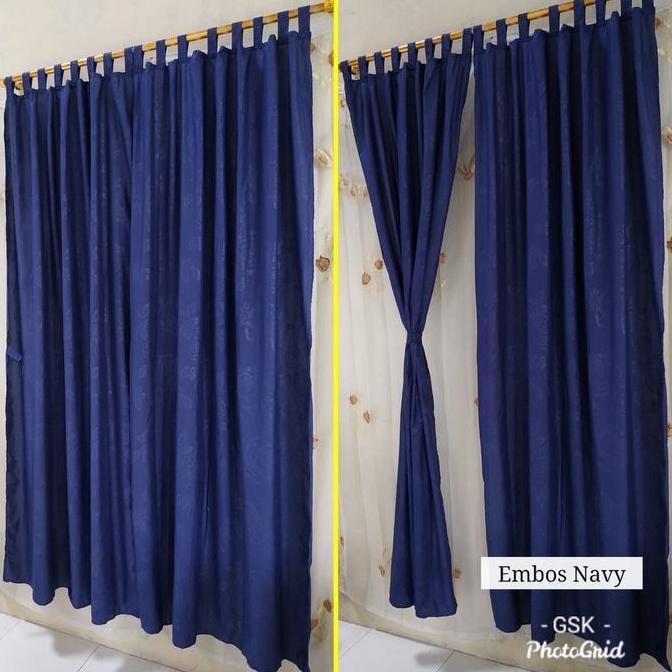 Fmly- Gorden Tali + Poni Motif Embos Navy Biru Dongker