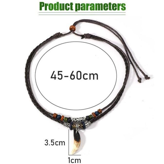 QWEKLY Kalung Taring Melamin etnik Pria Wanita / Kalung Tali Bandul Melamin / Kalung Tali / Kalung T