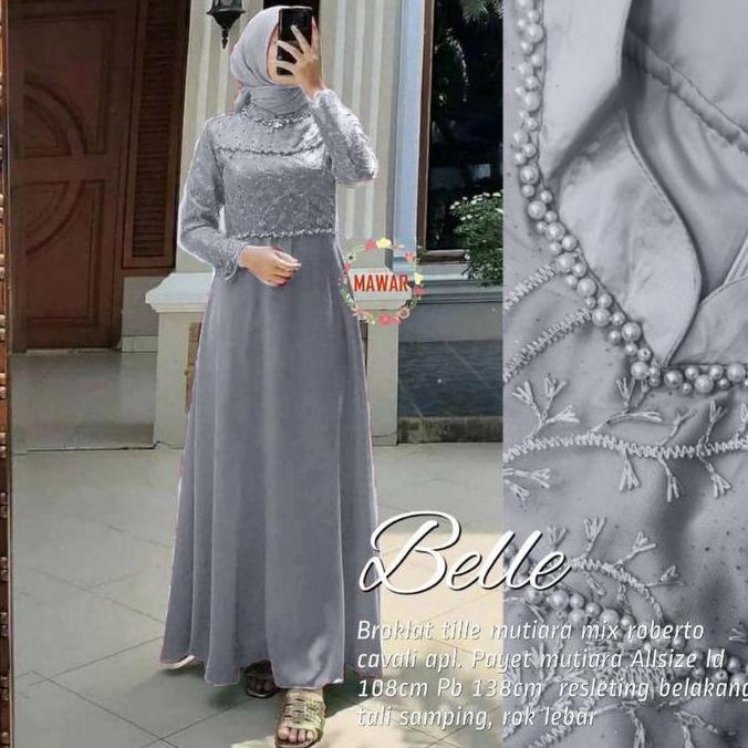 Termurah / Hot Sale Gamis Belle Dress Maxy Brokat Tile Mutiara Fashion Muslim Wanita Gaun Pesta Mewa