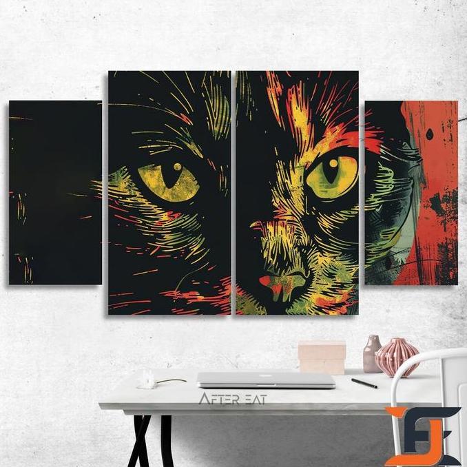 Aftereat Hiasan Dinding 4 In 1 Set Lukisan Poster Kucing Walldecor Abstrak Painting Pajangan Poster 