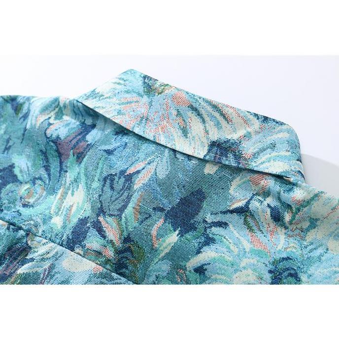 Dark Icon Tie Dye Floral Long Sleeve Shirts Men Summer Turn-down Collar Oversized Men's Shirts Pria 