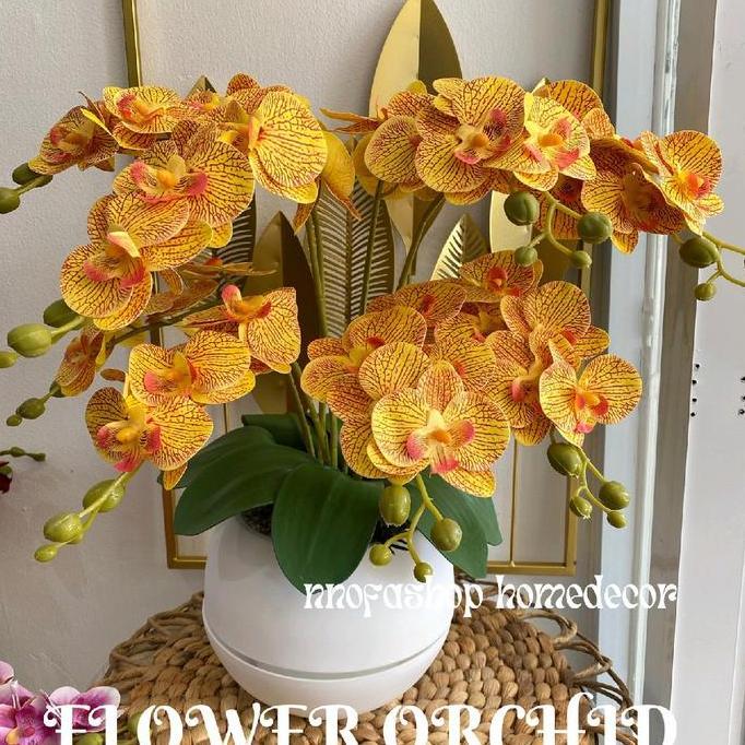 Lansungkirim- Bunga Anggrek Palsu Cabang 8 Vas Bola / Bunga Palsu / Bunga Hias Dekorasi Dekorasi
