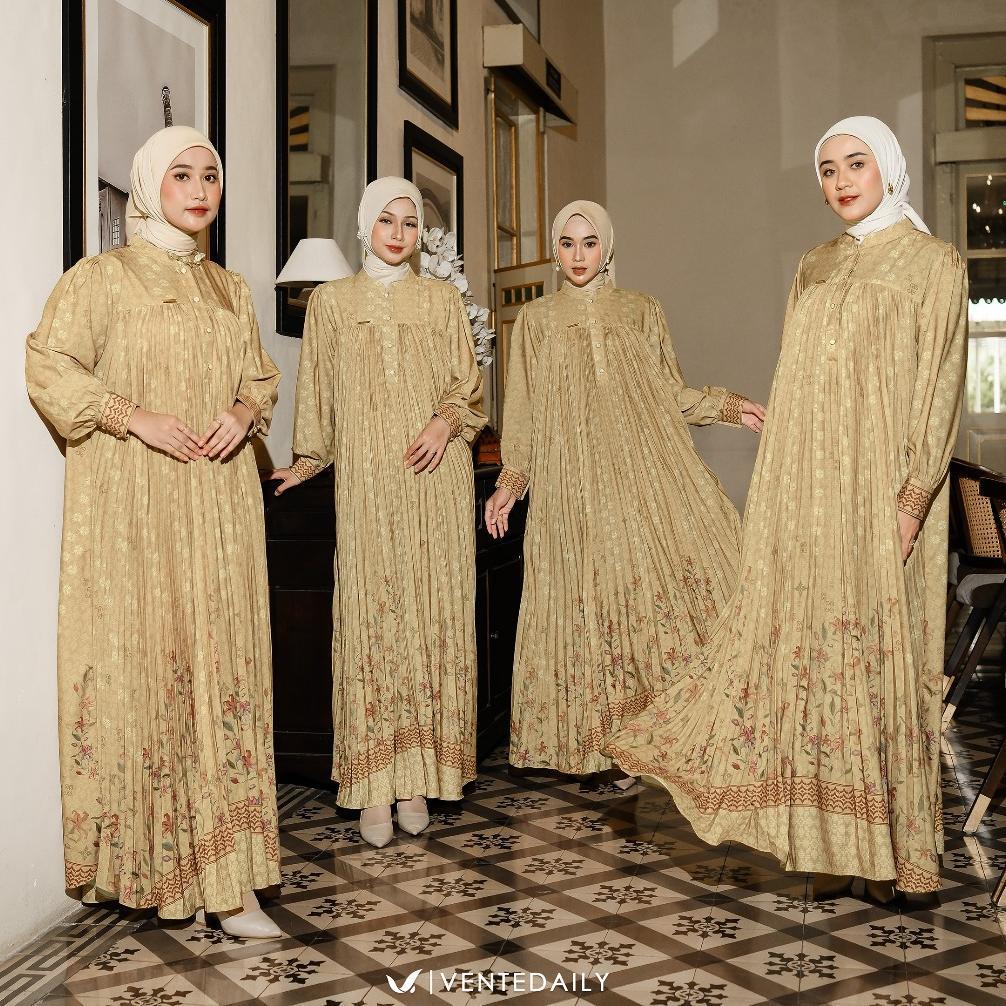 Grade Ori Ventedaily - Emyra Gamis Dress Kondangan Arisan Plisket Motif Bunga Busui Friendly Kekinia