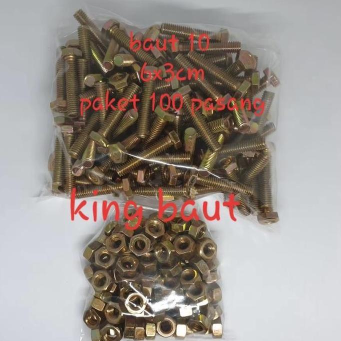 Lansungkirim- Baut 10 + Mur (6Mm) X 3 Cm