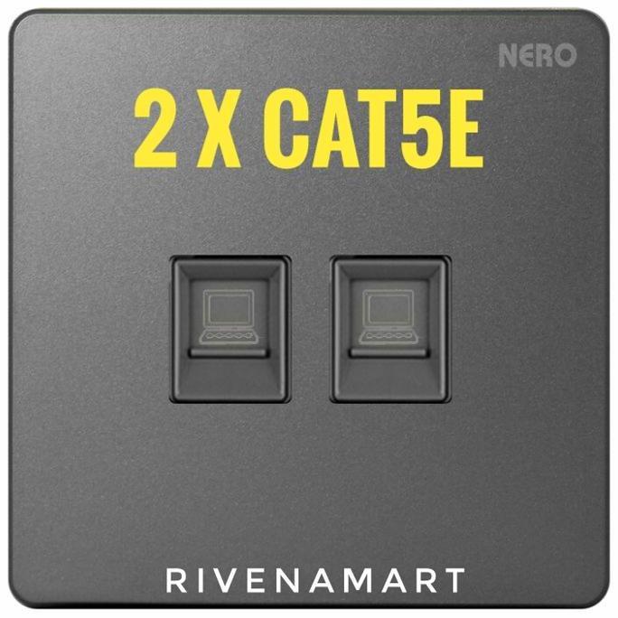 BEBAS ONGKIR - Nero Casa X2 Grey Saklar Double Internet Data Outlet Cat5e X2PC2-GR