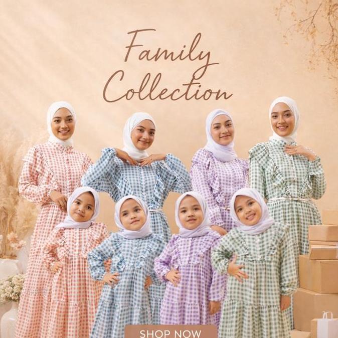 Gamis Couple Motif Kotak Couple/Gamis Kotak Rempel Couple Dress Ibu Merah Muslim Panjang Wanita Pasa