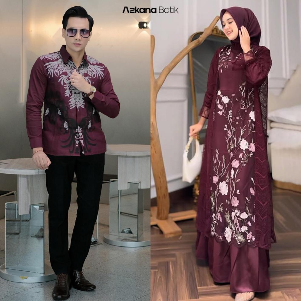 LIFESTYLE Baju Couple Gamis Brukat Kemeja Batik Pria Lengan Panjang Slimfit Katun Halus Premium Coup