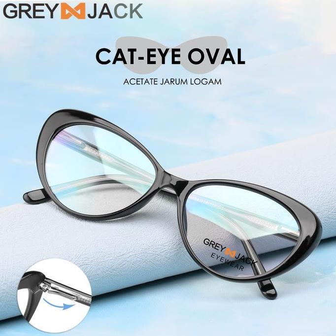 JALACA Grey Jack Frame Kacamata  Bahan Acetate Fashion Semi Cat Eye Metal Kekinian Casual Premium Te
