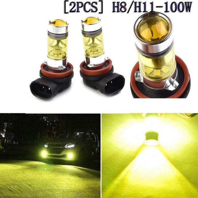 OCARA 2Pcs Lampu Kabut Led H11 H8 4300K 100W 1500LM Super Terang Warna Kuning PUITH Lampu Led Super 
