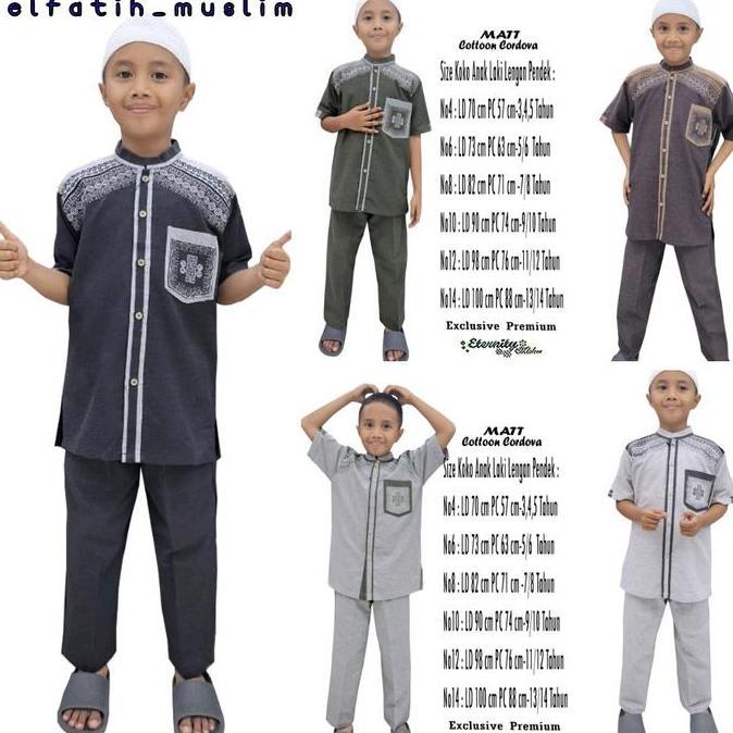 Setelan Celana Koko Anak Laki-Laki Model Full Kancing Model Terbaru Koko Eternity Bahan Katun Cordov