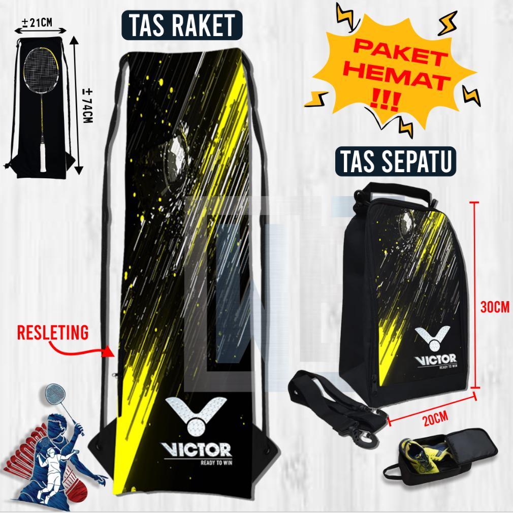 Paket Hemat Tas Raket & Tas Sepatu Badminton Tas Serut Raket Badminton Printing Tas Sepatu Badminton