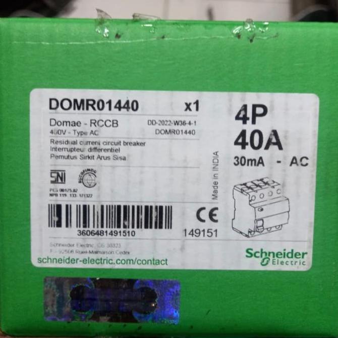 Promo ELCB SCHNEIDER DOMAE 40A 4phase 300ma/30MA 40a 4phase ELCB 4 phase 40A Diskon